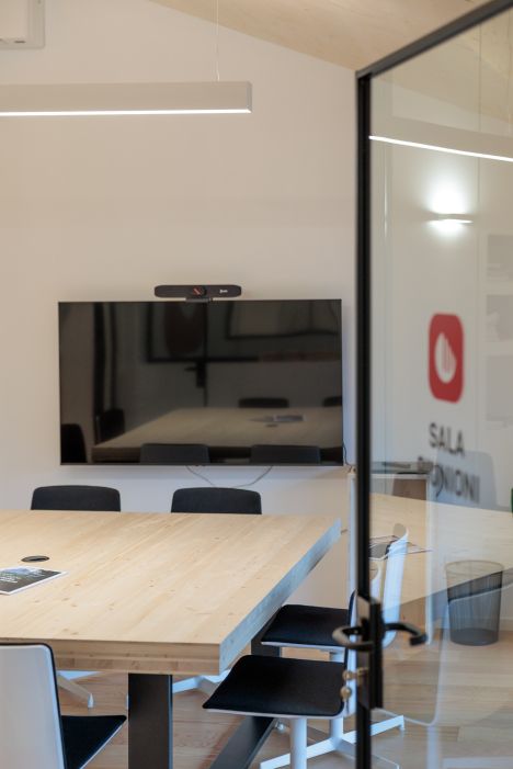 Custom office design: meeting room detail and glass door